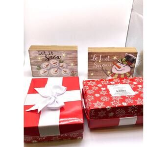 Two decorative Snowman/Winter Lighted signs with gift boxes - Holiday/Seasonal